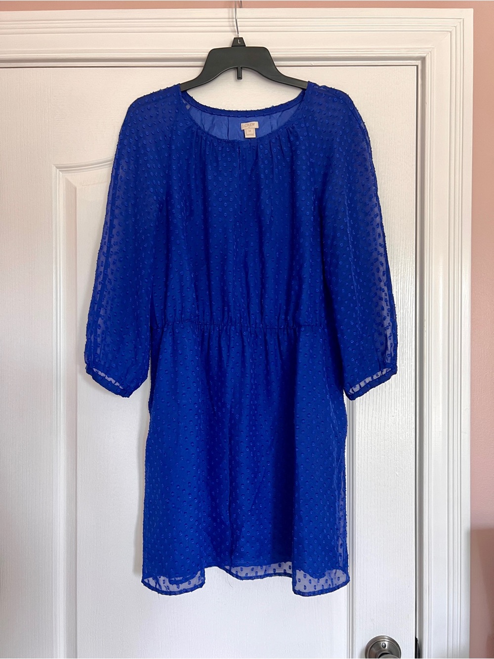 J. Crew Royal Blue Textured Sheer Sleeve Dress